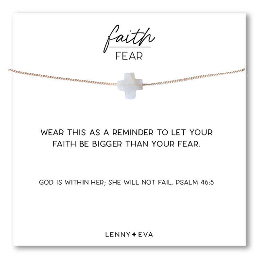 Faith Over Fear Cross Necklace-Moonstone