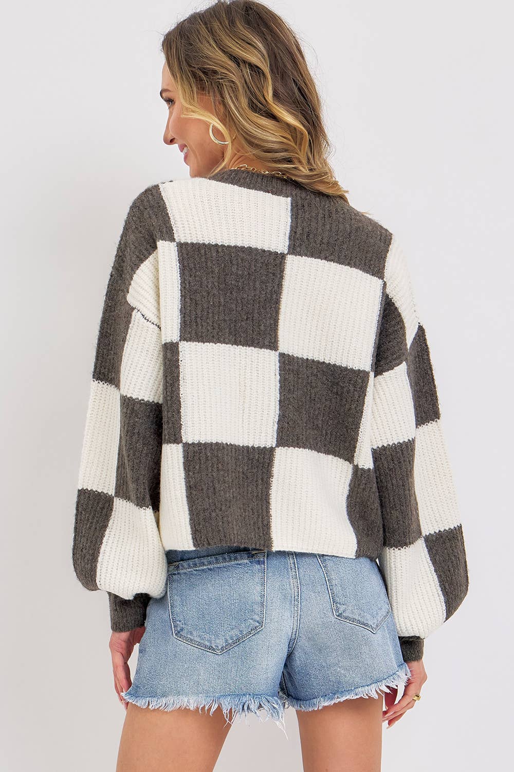 Checkered Knit Sweater