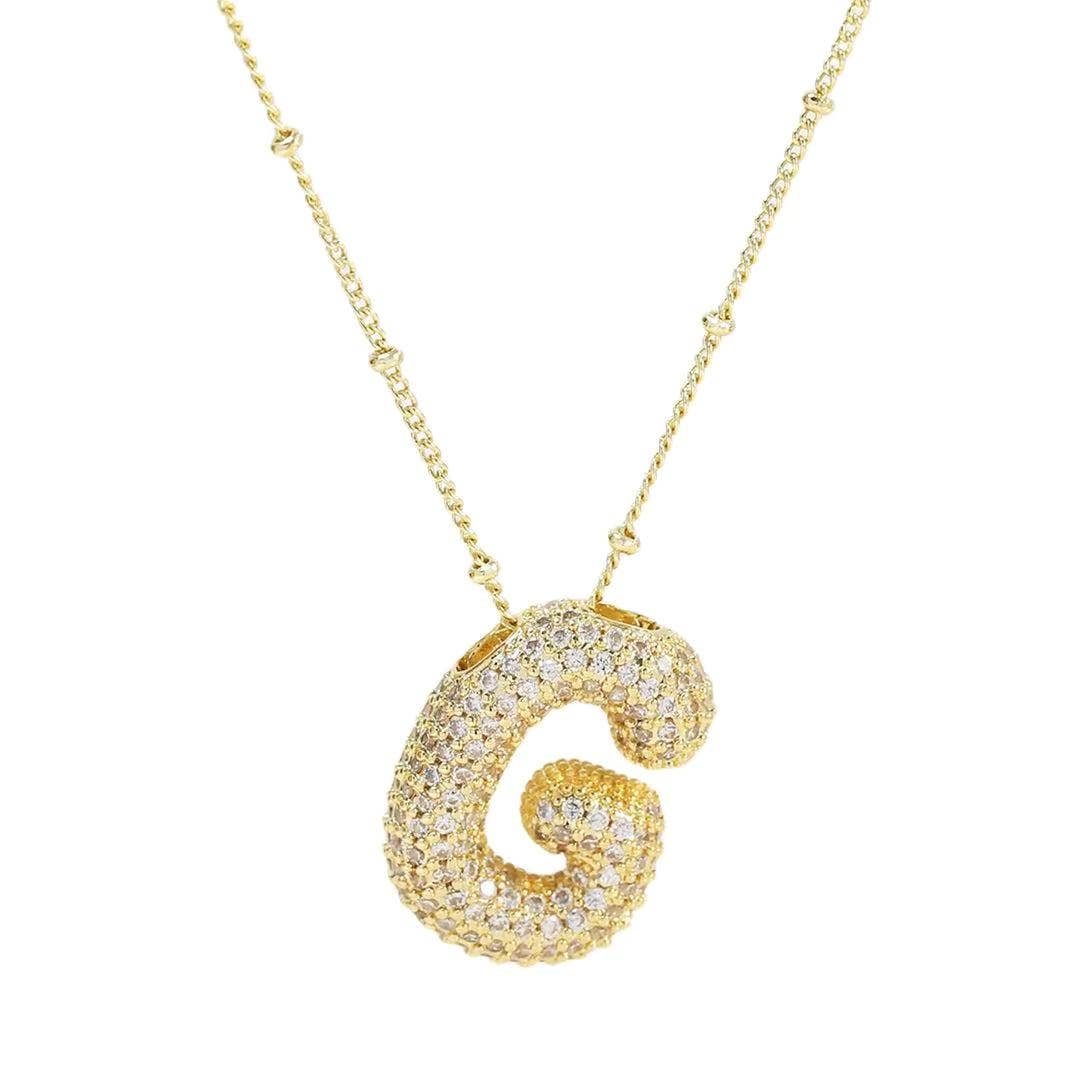 Initial CZ Balloon Bubble 18K Gold Necklace: A