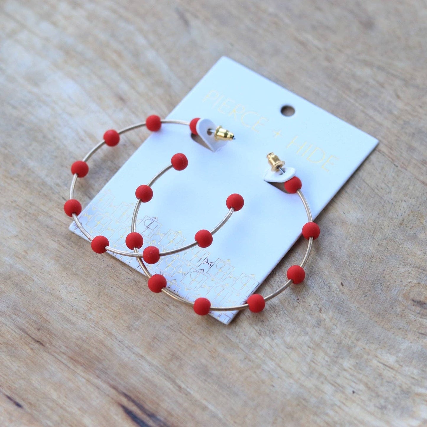 Red & Gold Bead Hoop Earrings