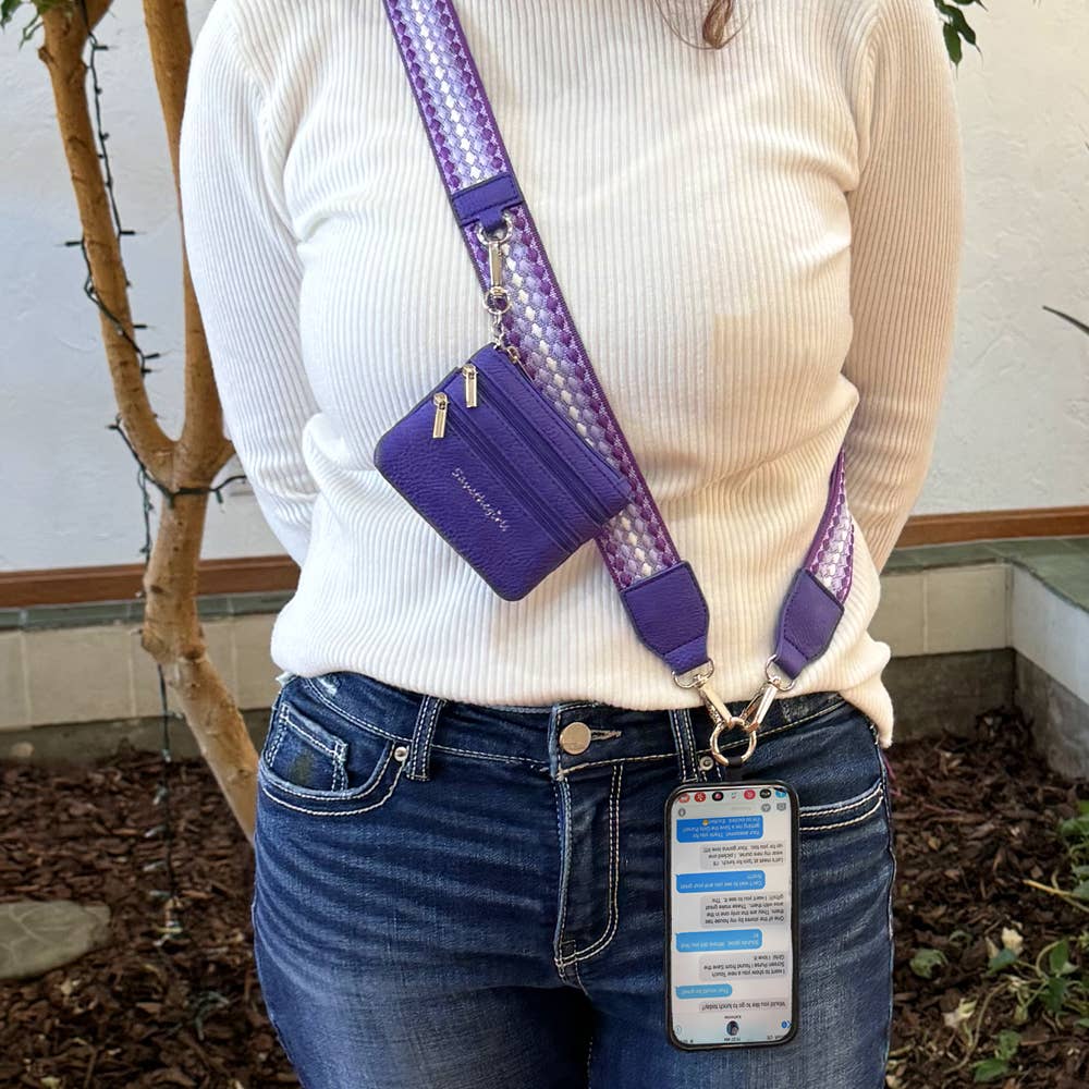 Clip & Go Strap w/Zippered Pouch Fun Dots: Dk Purple/Lt Purple