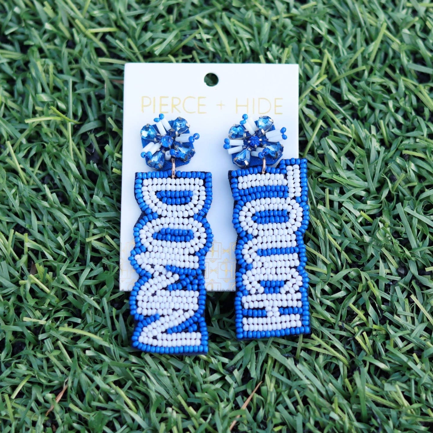 Custom Beaded Touch Down Earring| Game Day Earrings| Football: Red + Black