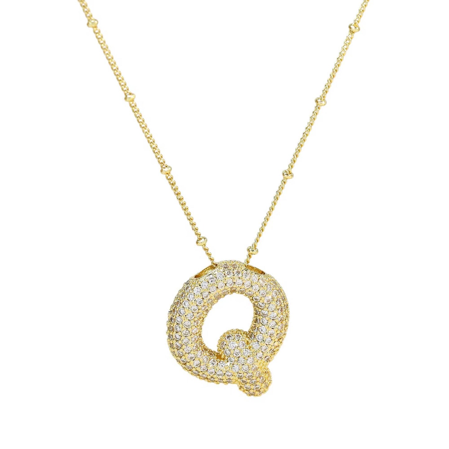 Initial CZ Balloon Bubble 18K Gold Necklace: F