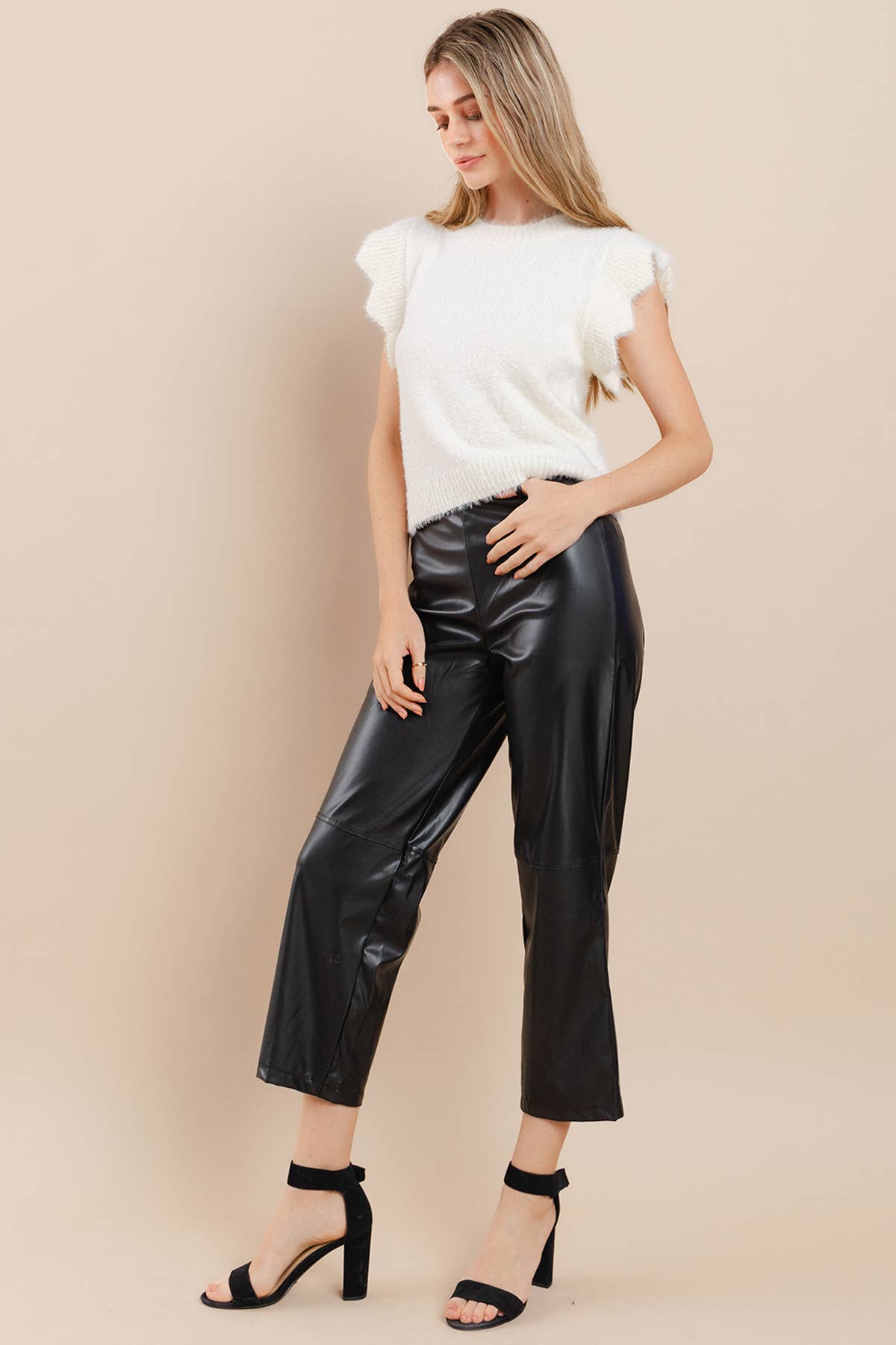 Faux Leather Double Stitch Detail Pants