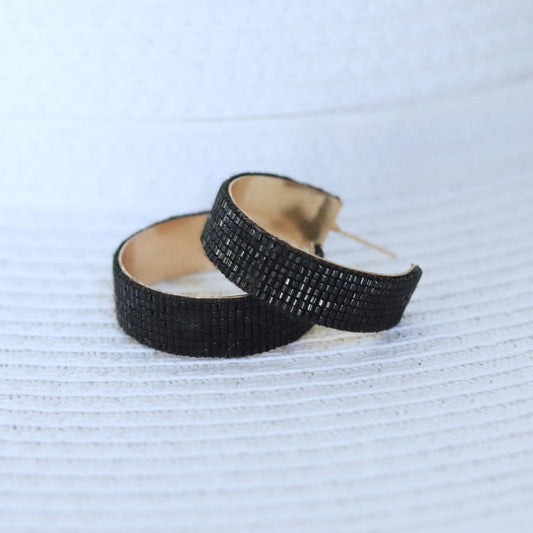 Custom Black Beaded Hoop Earrings | Beaded Hoops