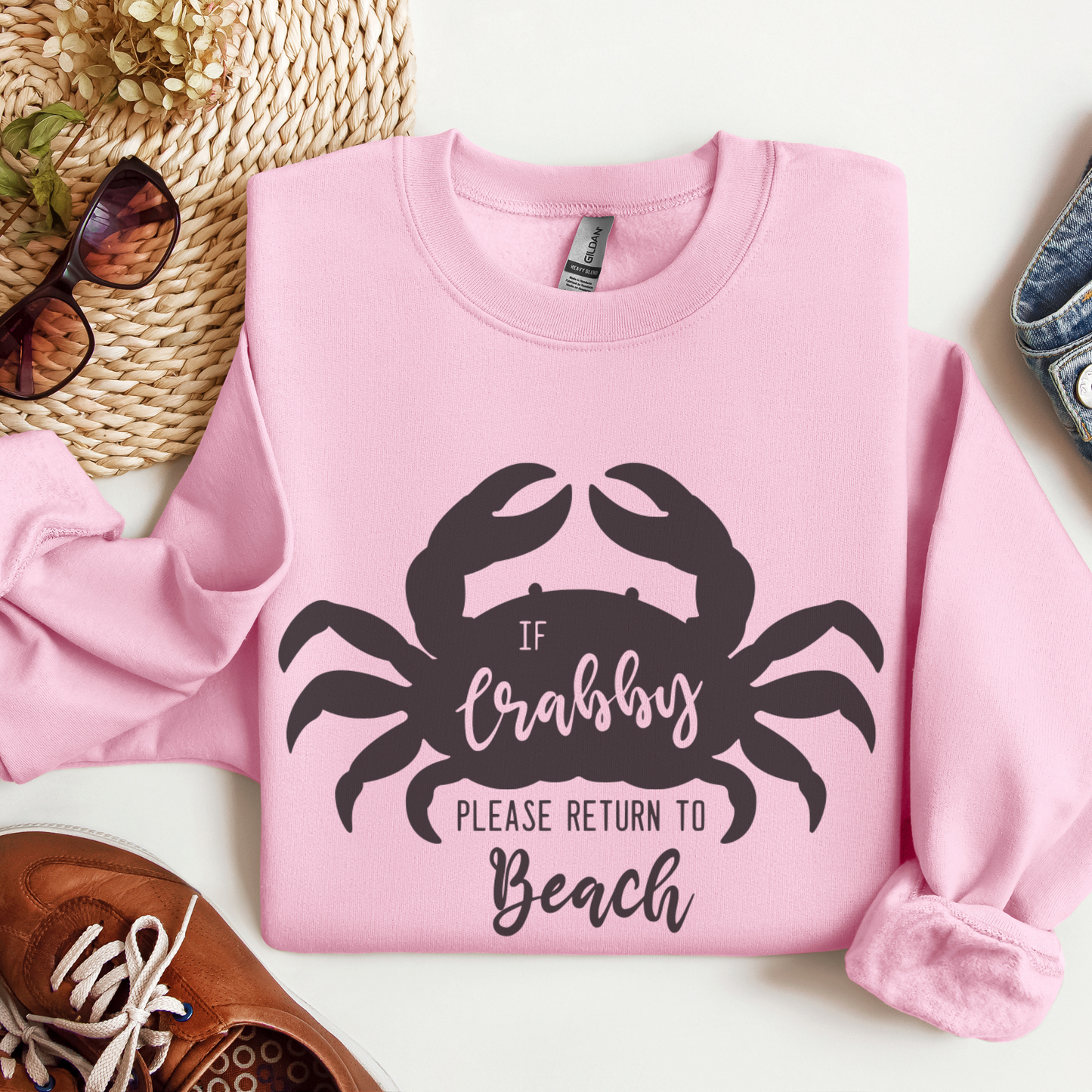 If Crabby please return to the Beach Crewneck Sweatshirt