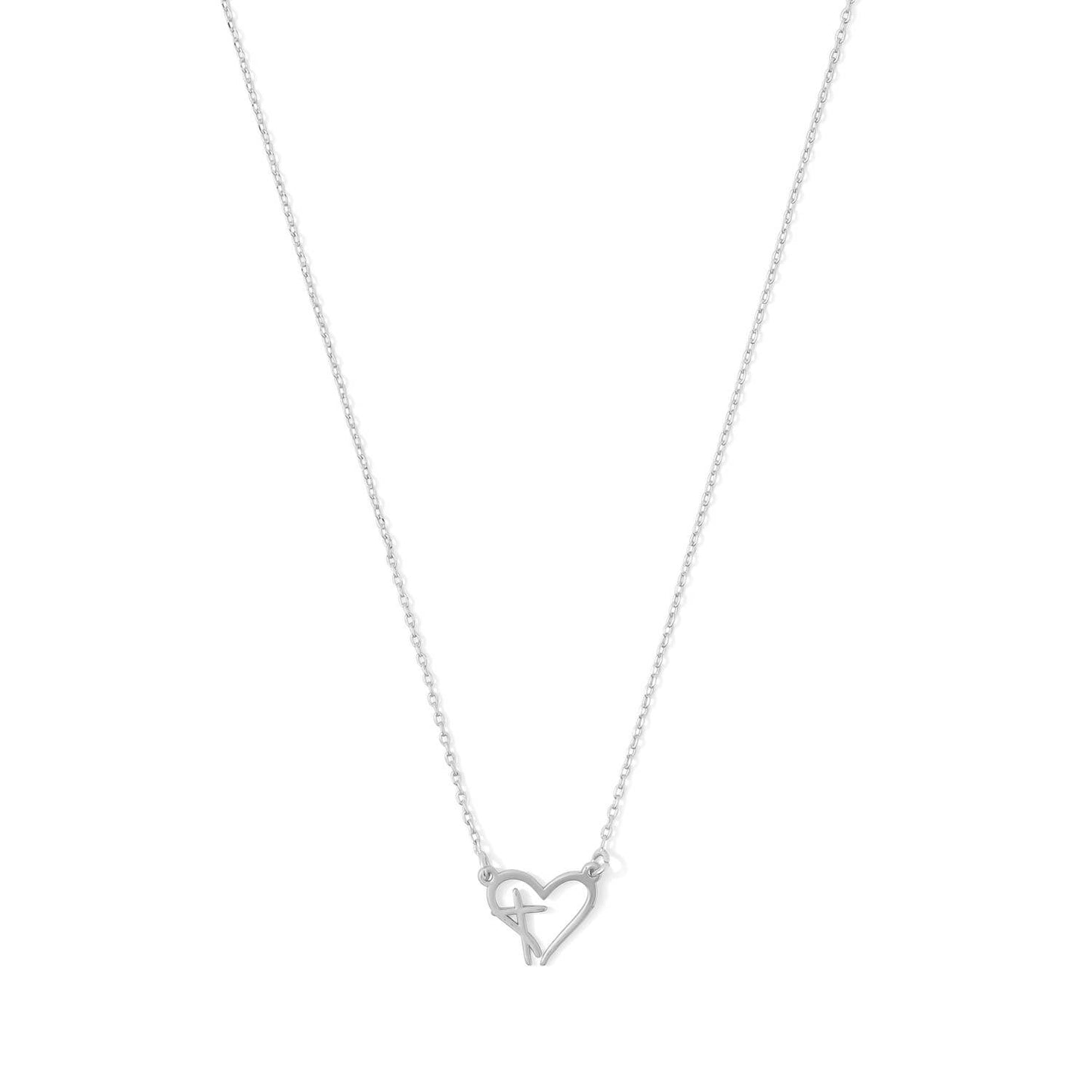 Cross Accented Heart Necklace: Gold