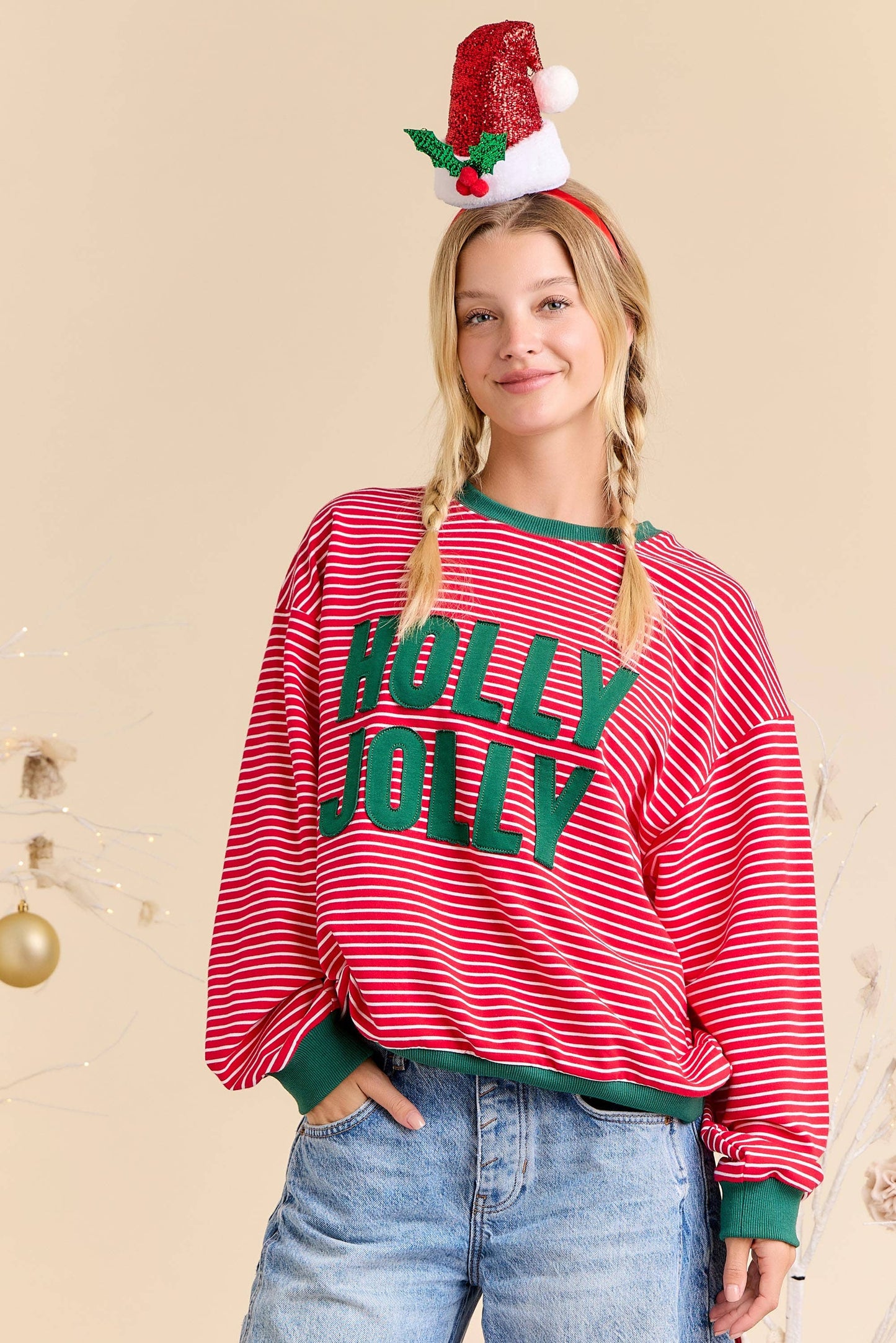 Holly Jolly Red Stripe Sweatshirt
