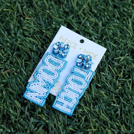Custom Beaded Touch Down Earring| Game Day Earrings| Football: Carolina Blue + White