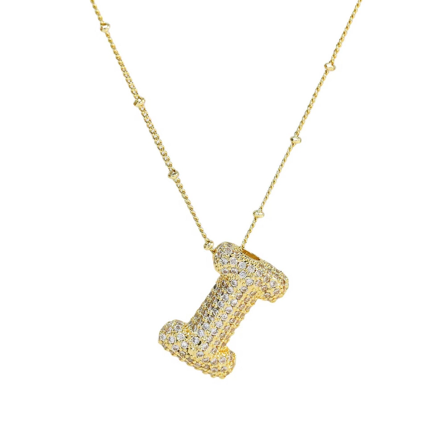 Initial CZ Balloon Bubble 18K Gold Necklace: Y