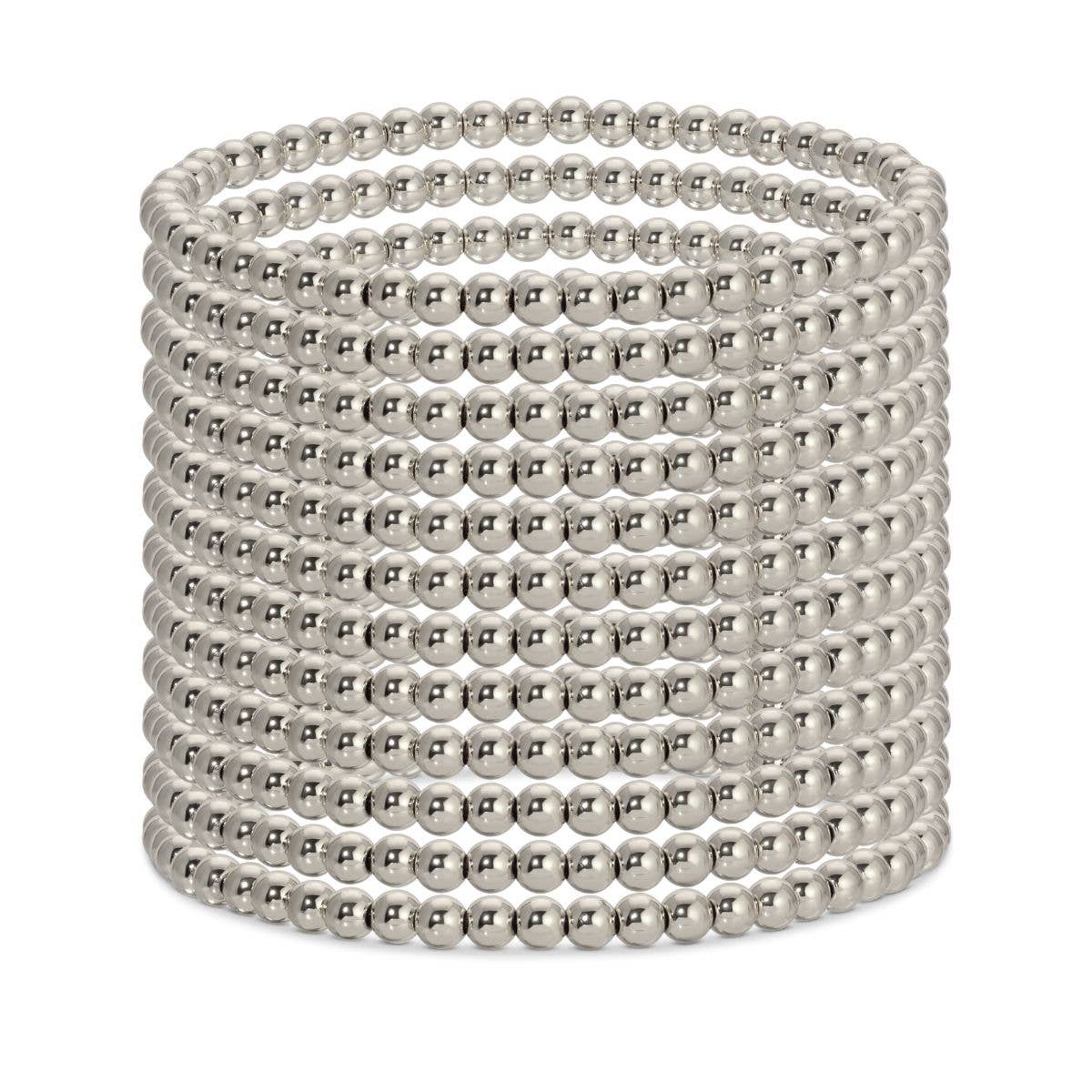 4mm Bead Stretch Bracelets: Silver