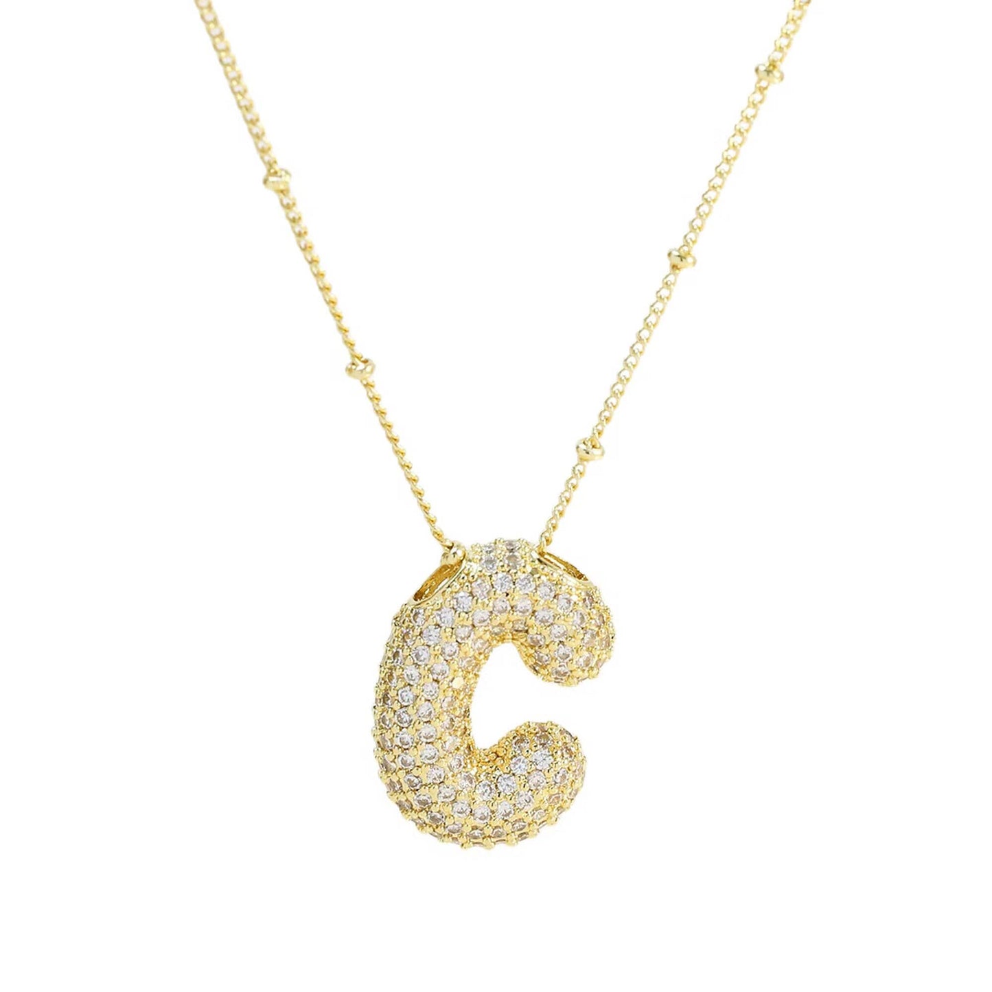 Initial CZ Balloon Bubble 18K Gold Necklace: P