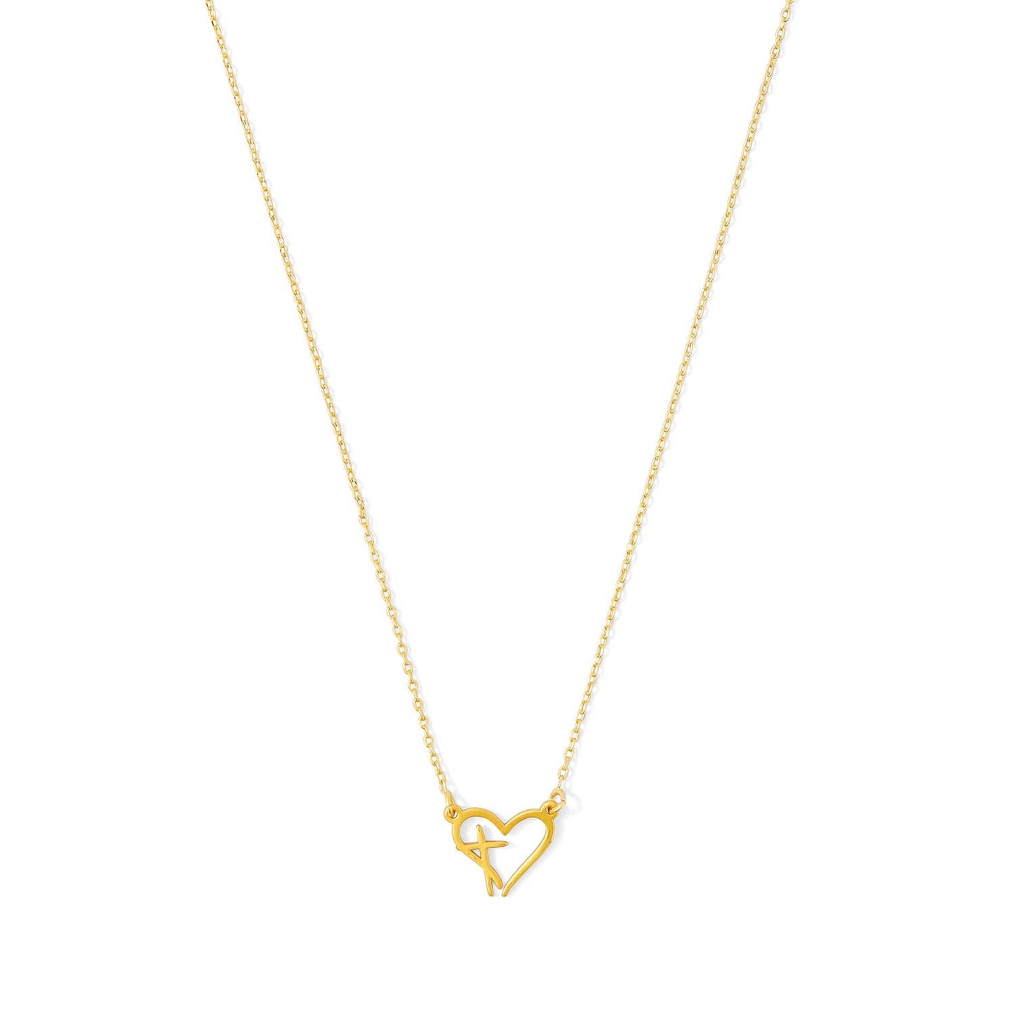 Cross Accented Heart Necklace: Gold