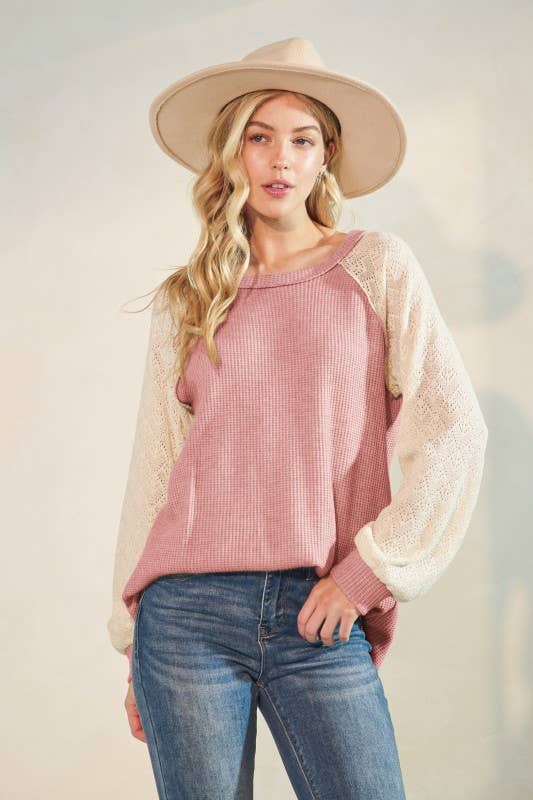 PUFF SLEEVE SOLID COLOR BLOCK TOP