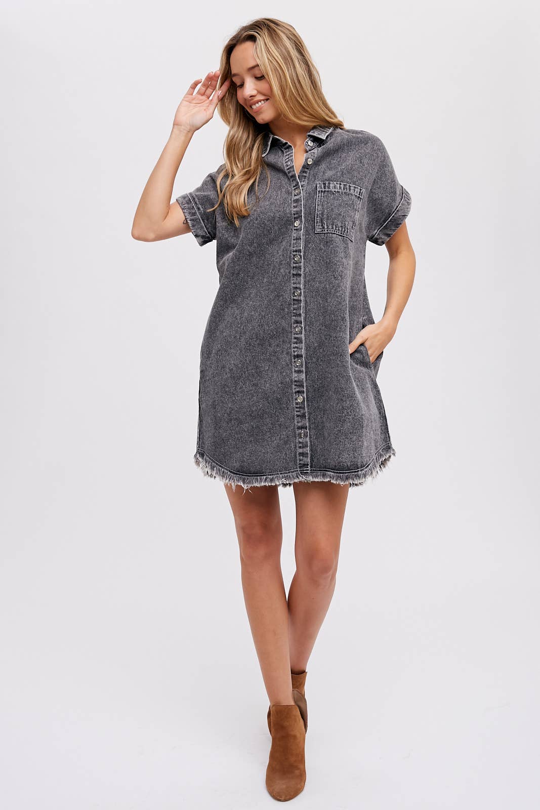 Frayed Hem Denim Dress