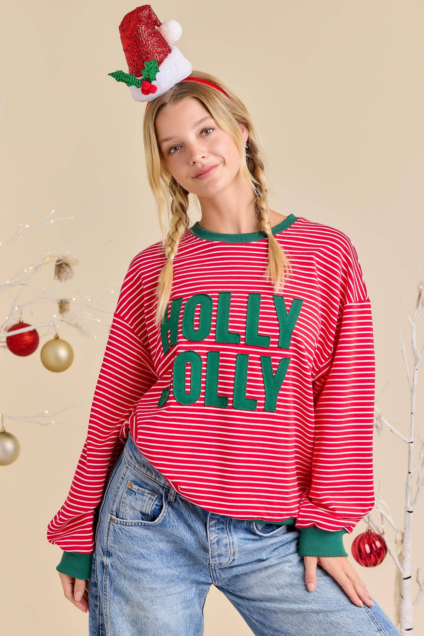 Holly Jolly Red Stripe Sweatshirt