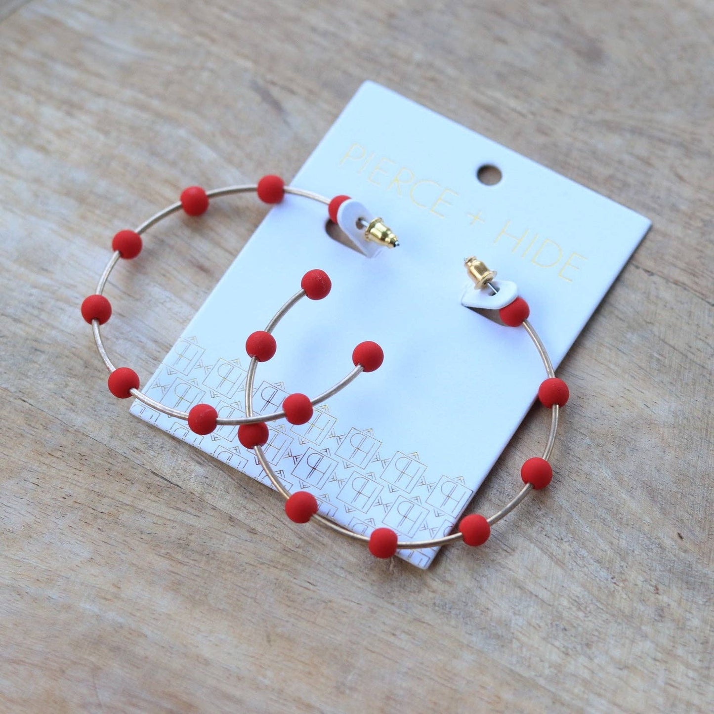 Red & Gold Bead Hoop Earrings