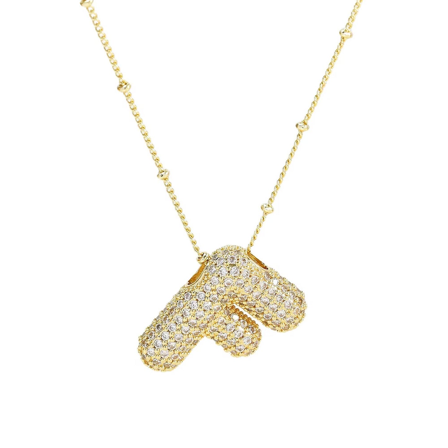 Initial CZ Balloon Bubble 18K Gold Necklace: B