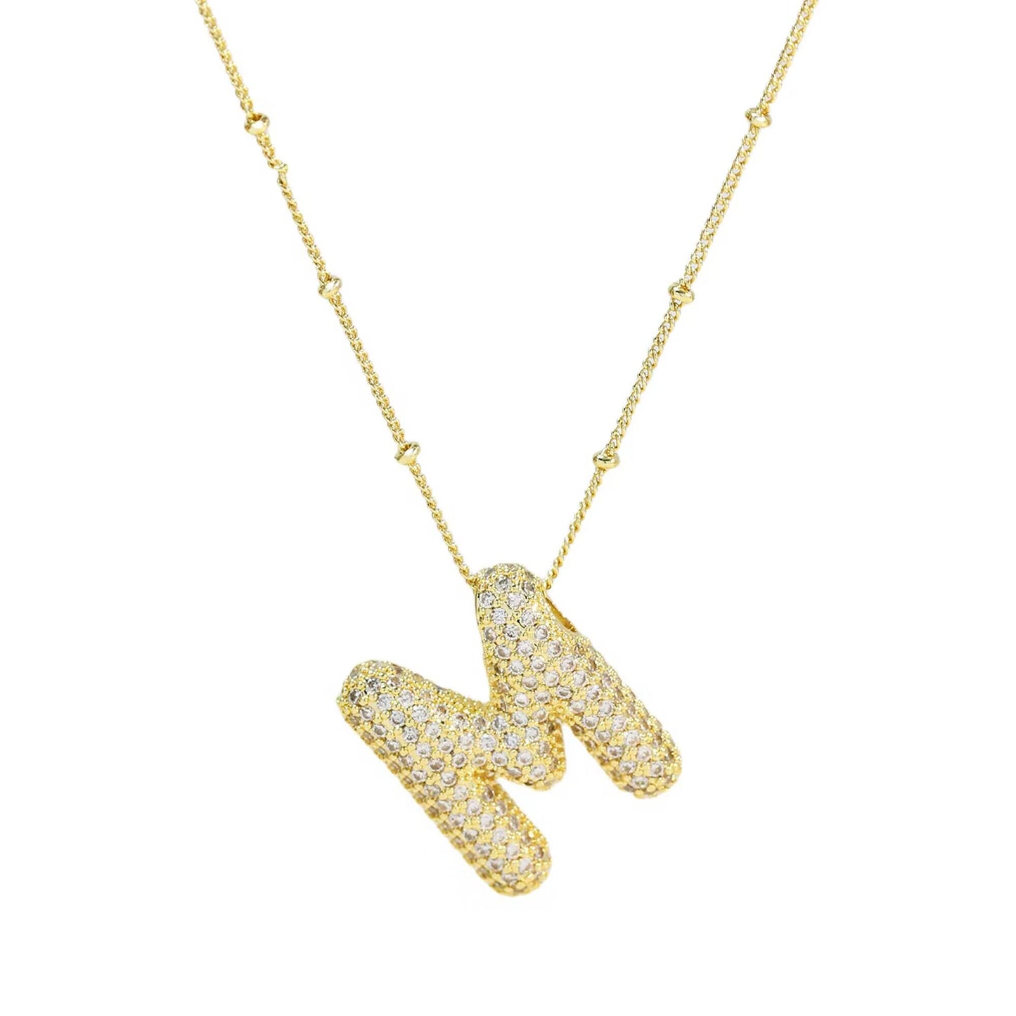 Initial CZ Balloon Bubble 18K Gold Necklace: H