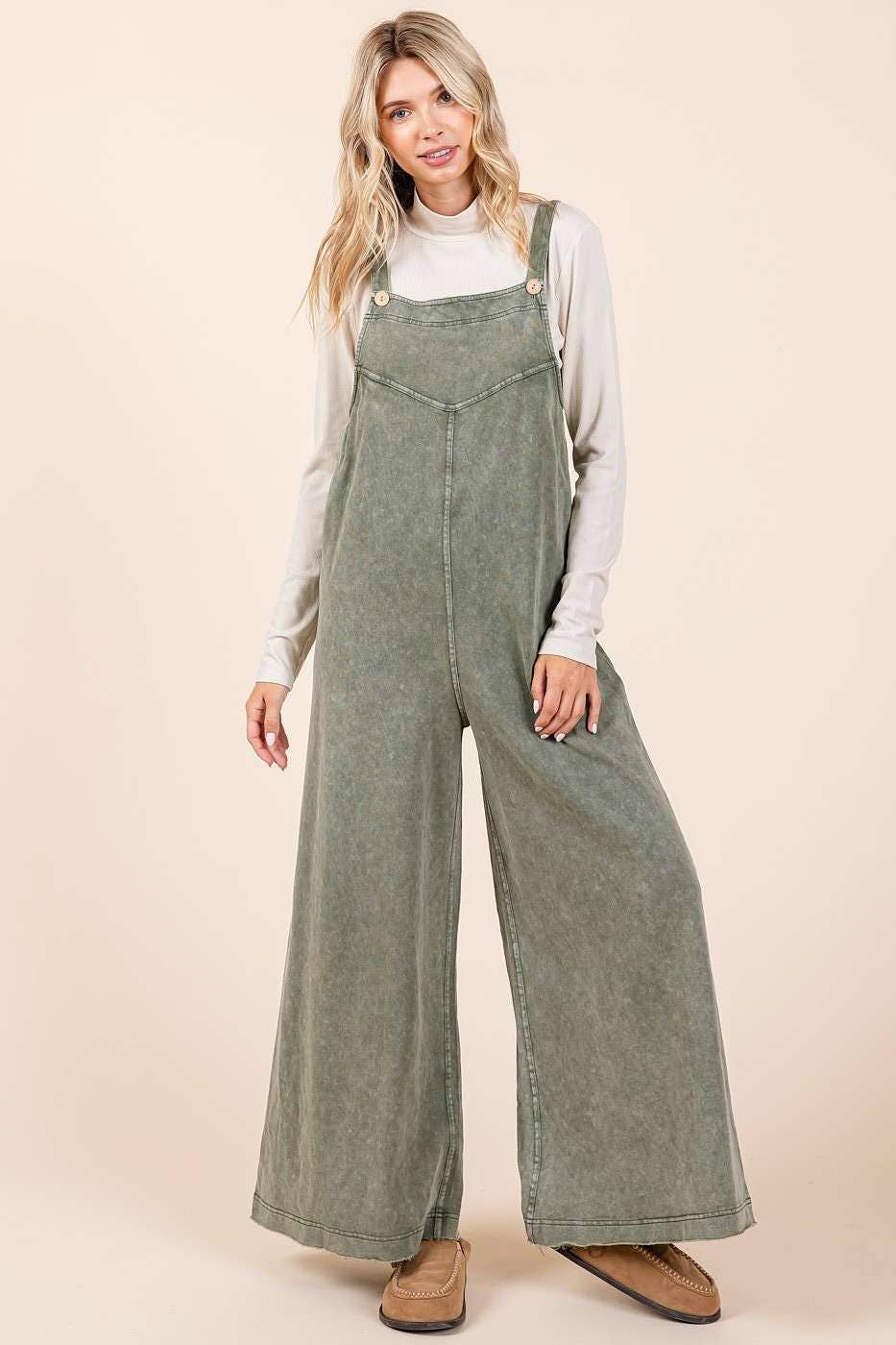 Mineral Washed Button Overalls