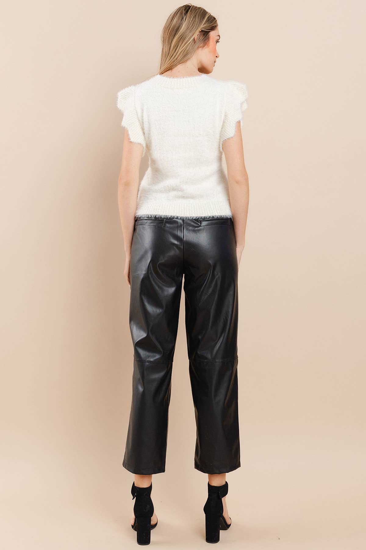 Faux Leather Double Stitch Detail Pants