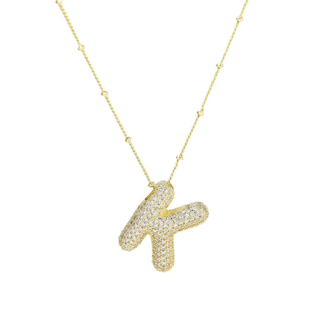 Initial CZ Balloon Bubble 18K Gold Necklace: S