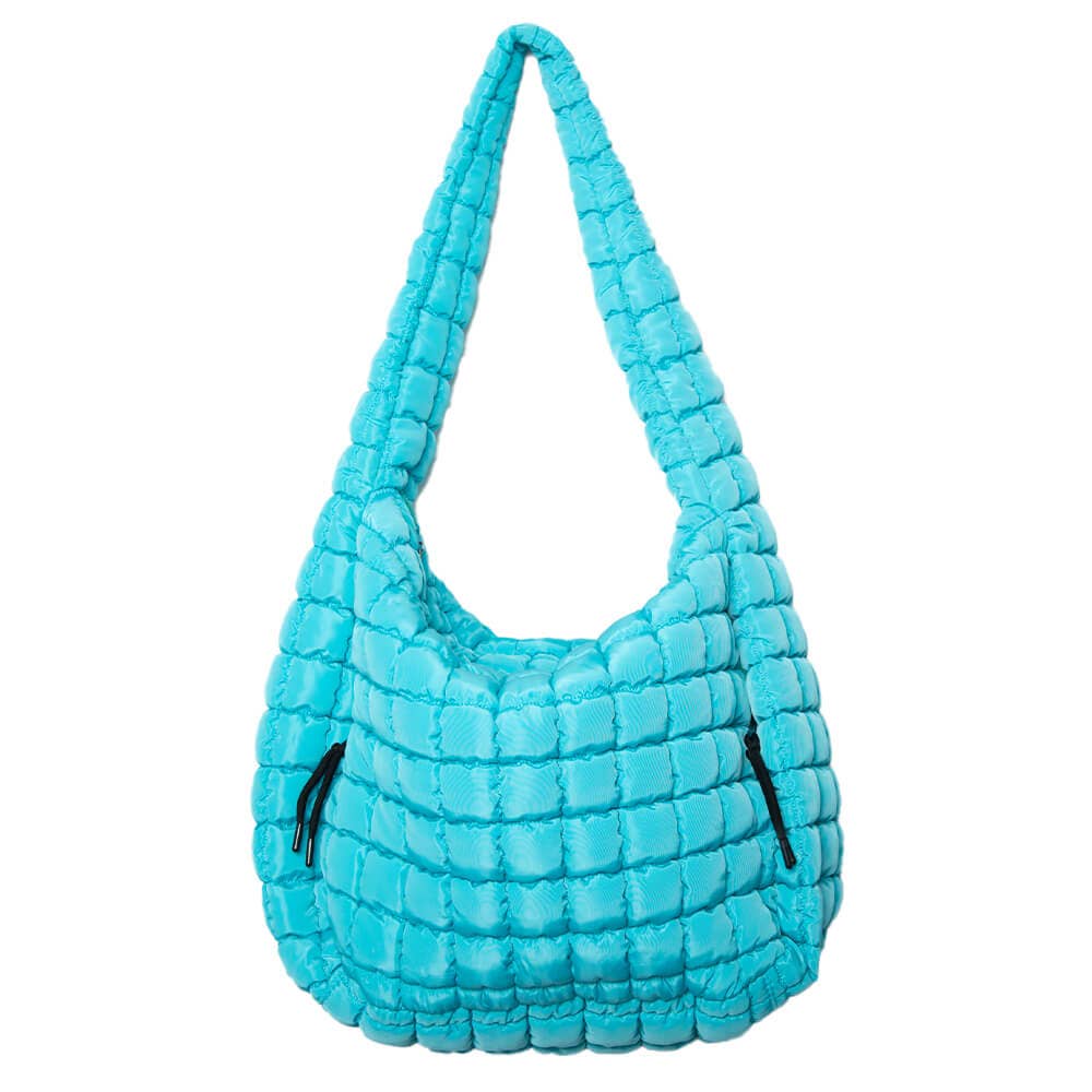 Blue Quilted Puffer Tote Bag