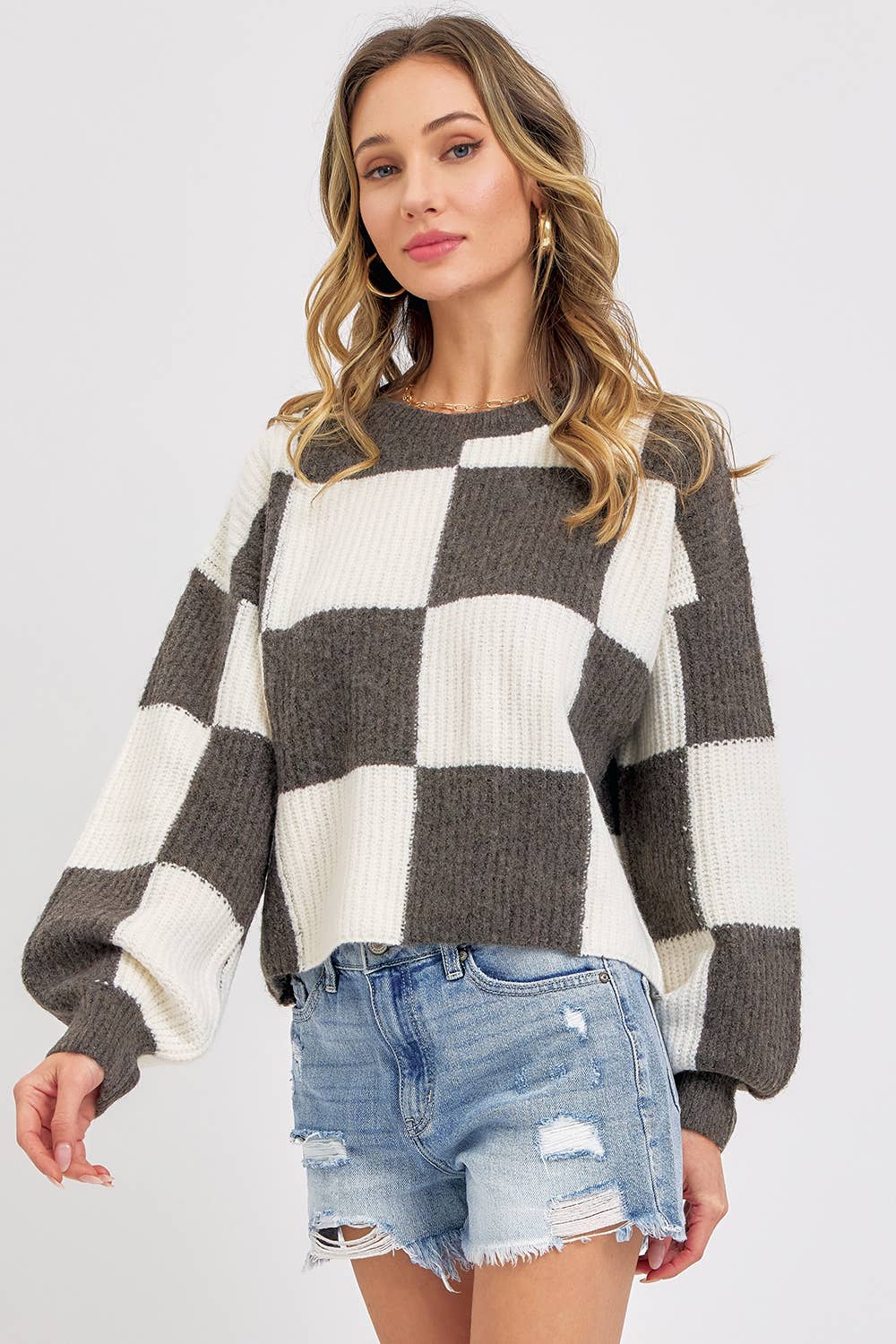 Checkered Knit Sweater