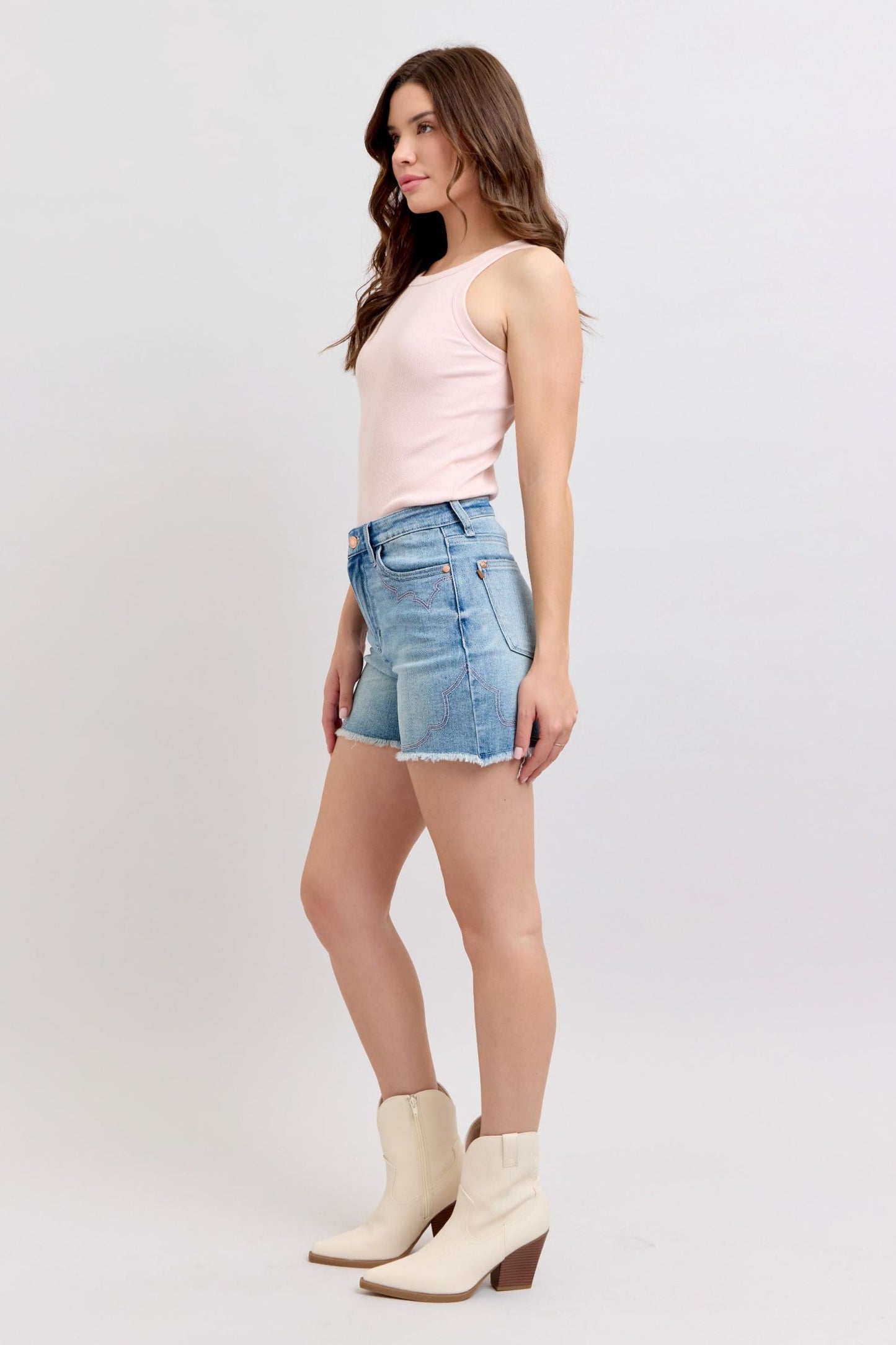 Judy Blue Western Embroidery Detail Cut Off Shorts