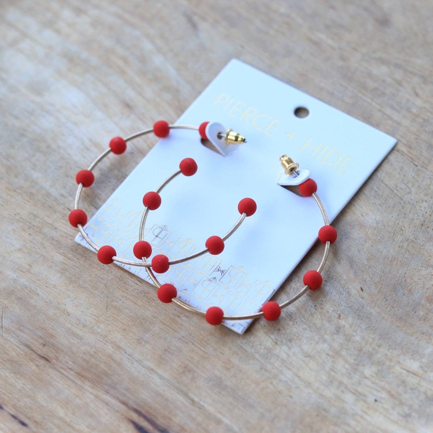 Red & Gold Bead Hoop Earrings