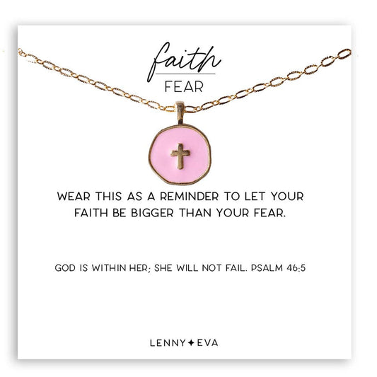 Faith Over Fear Necklace-Pink Cross
