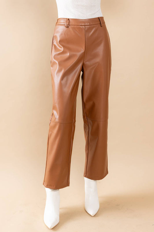 Faux Leather Double Stitch Detail Pants