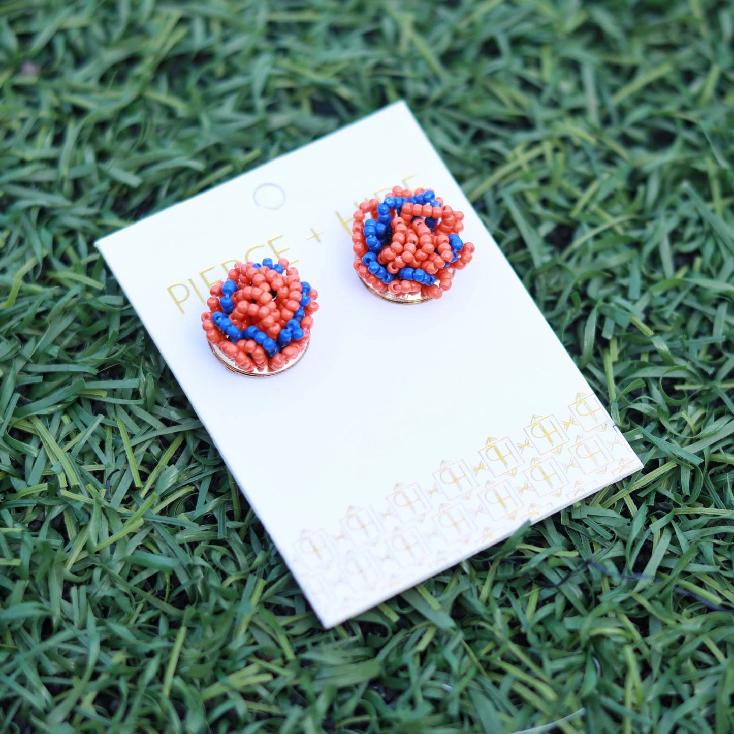 Custom Beaded Pom Earrings| Game Day Earrings| Back to School: Red + White