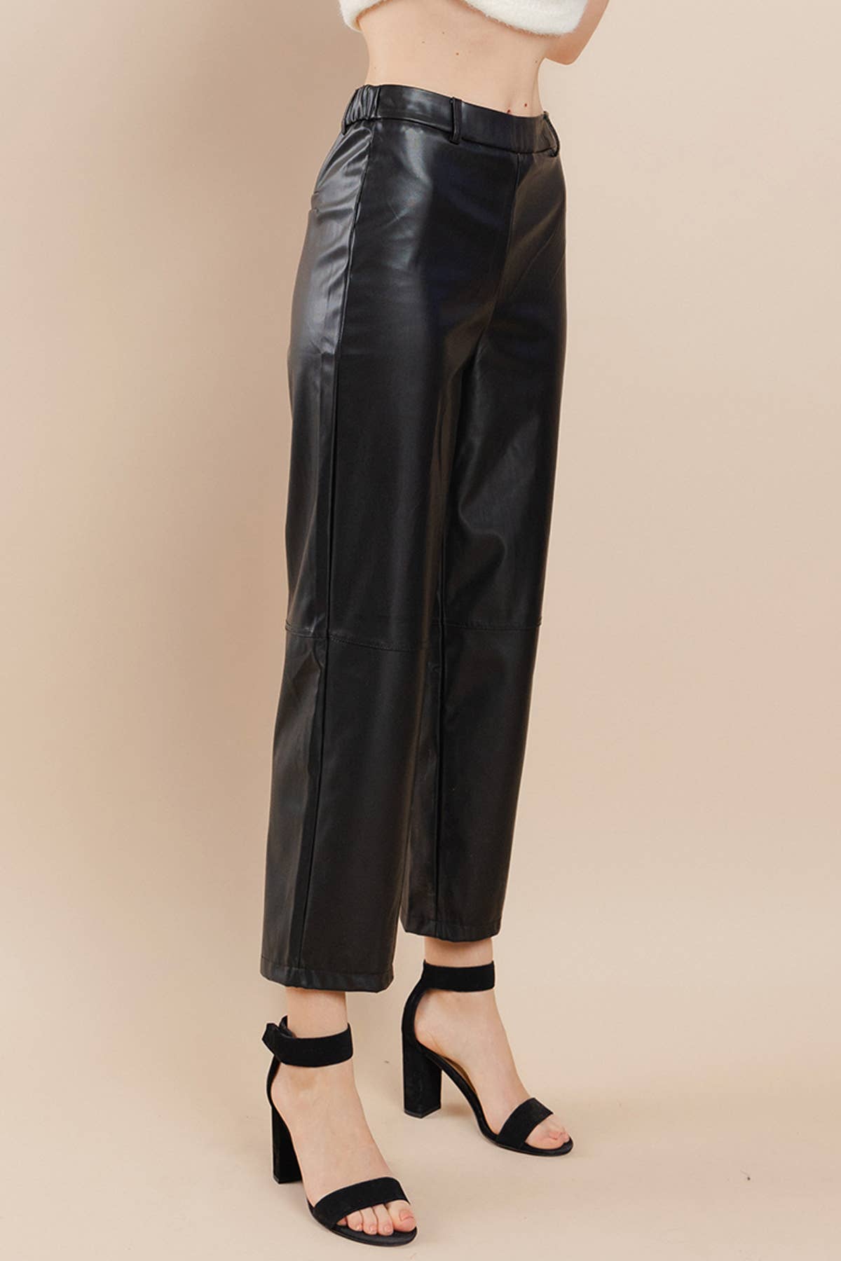 Faux Leather Double Stitch Detail Pants