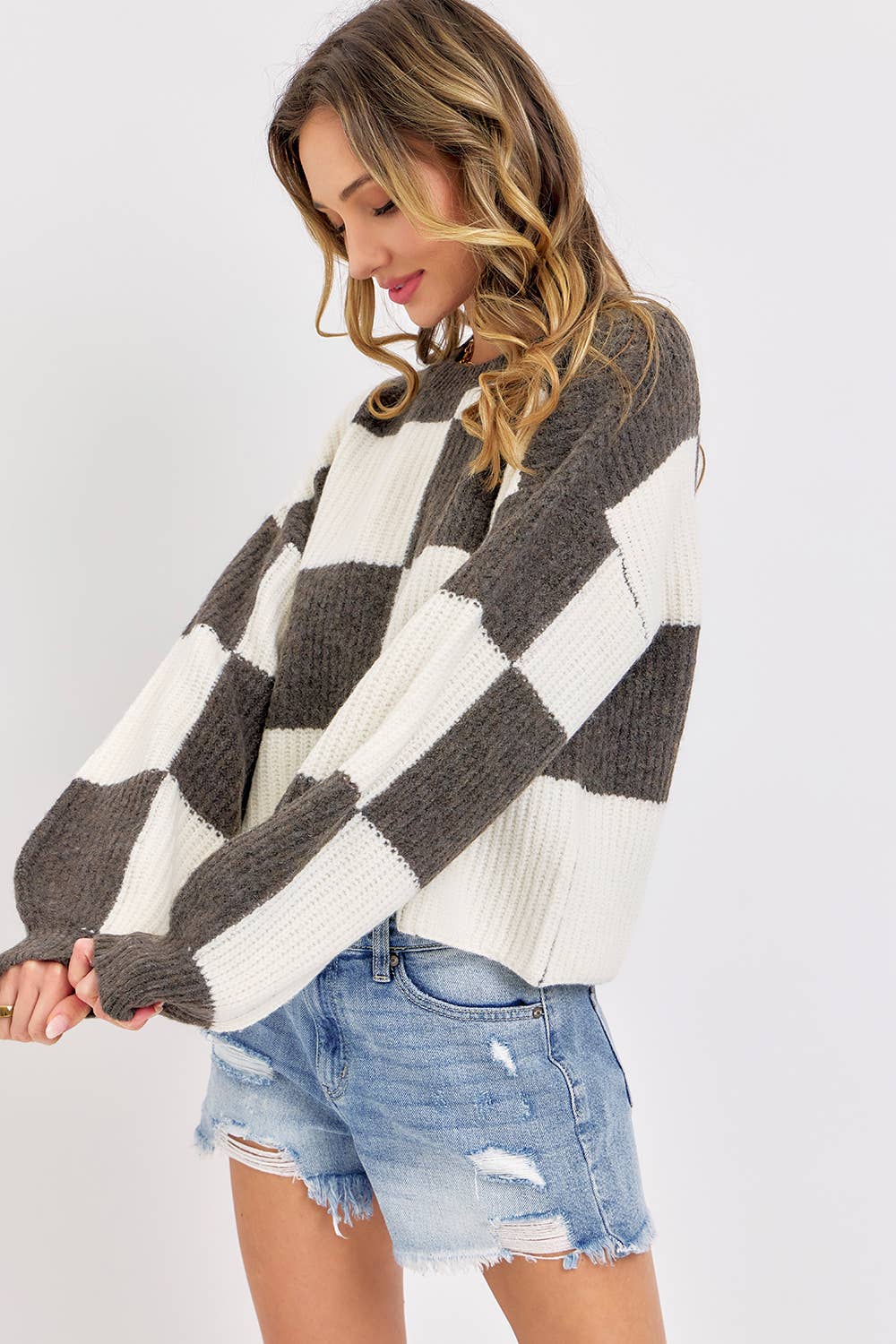Checkered Knit Sweater