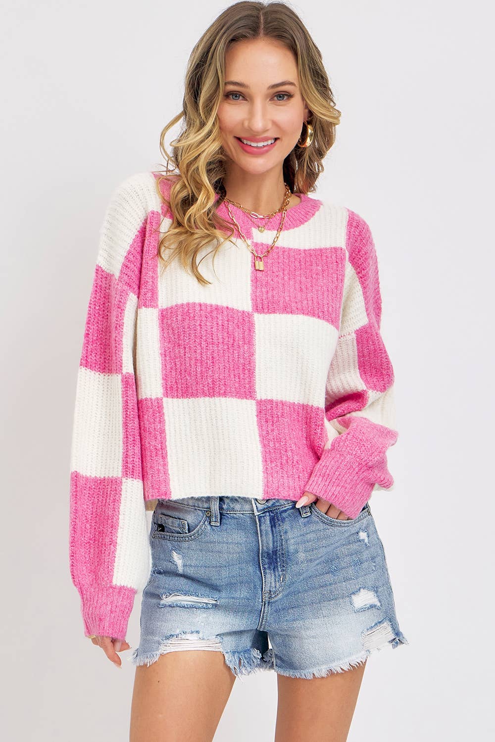 Checkered Knit Sweater