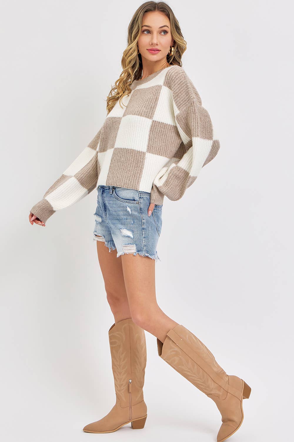 Checkered Knit Sweater