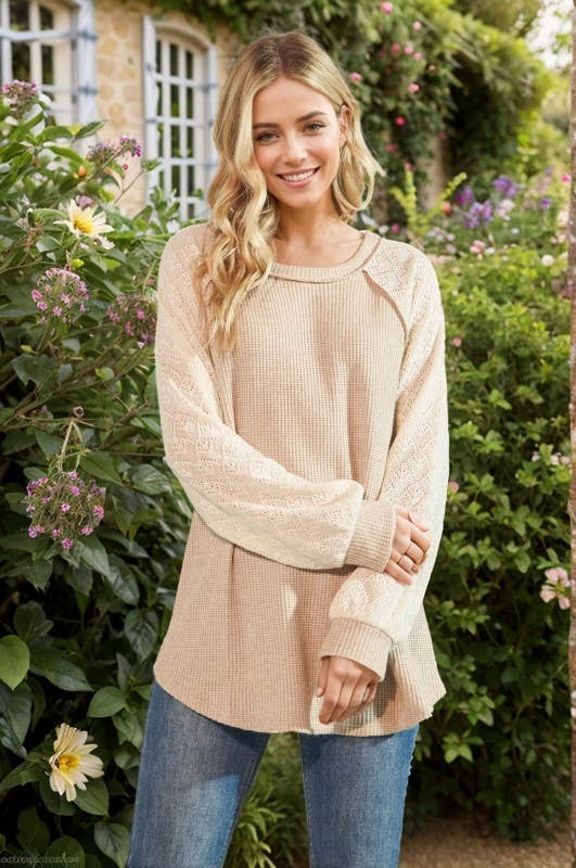 PUFF SLEEVE SOLID COLOR BLOCK TOP