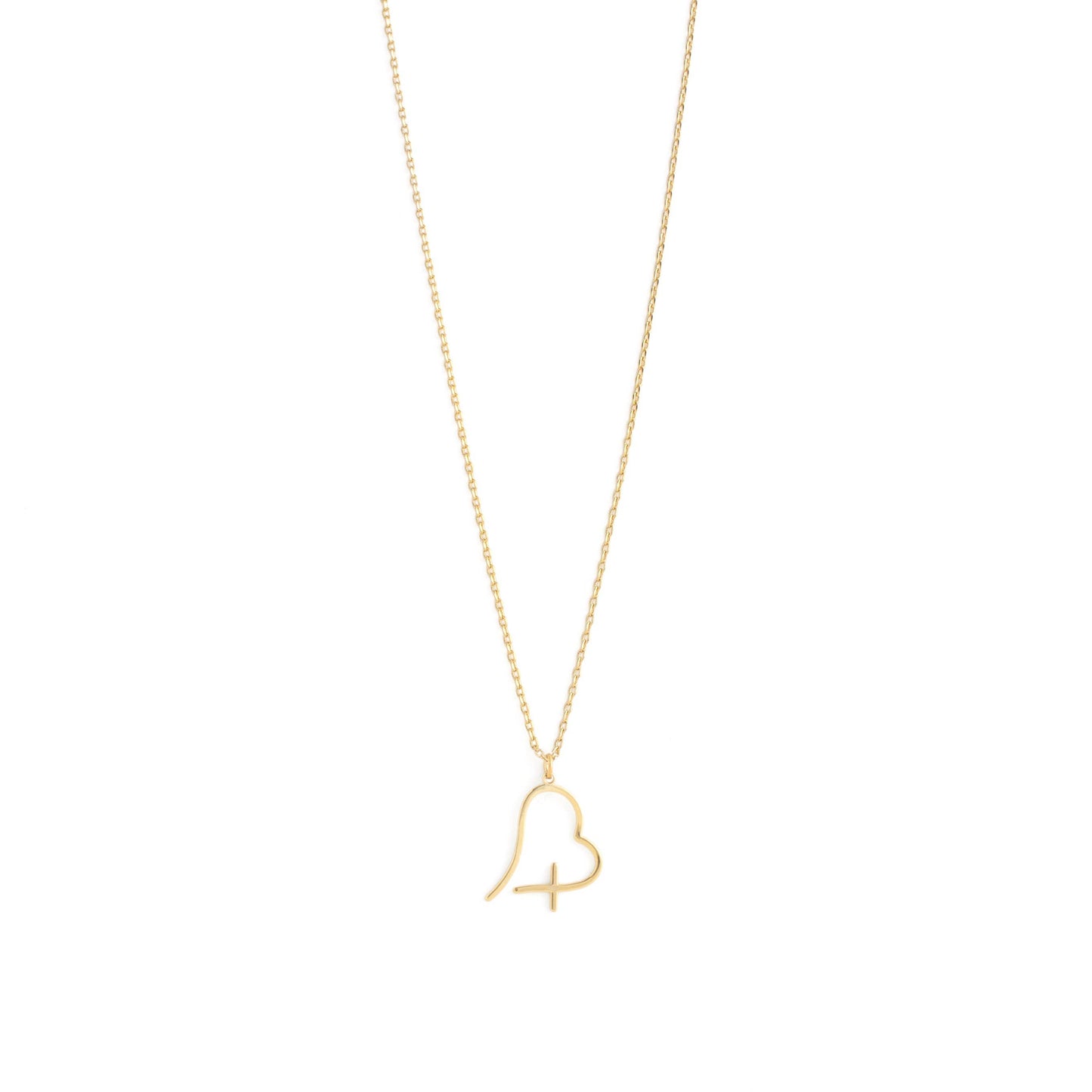 Free form heart with cross pendant necklace: Gold