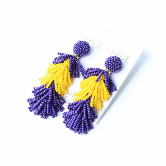 Custom Purple/Yellow Tiered Tassel Earrings| GAME DAY EARRINGS