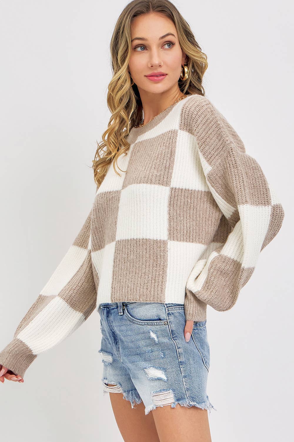 Checkered Knit Sweater