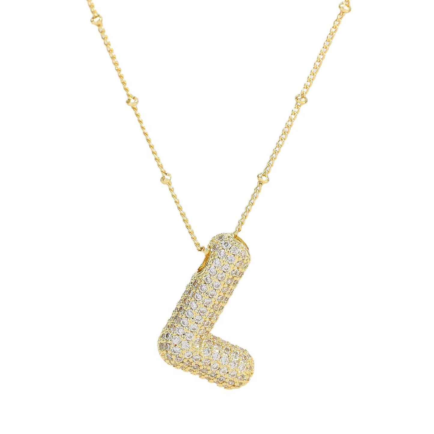 Initial CZ Balloon Bubble 18K Gold Necklace: P