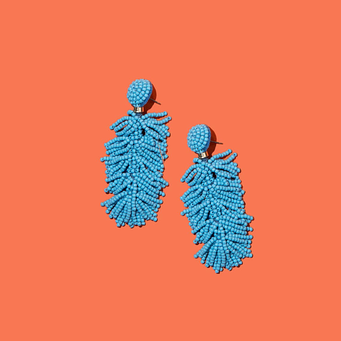 Custom Beaded Tiered Tassel Earrings | Tassel Earring: Carolina Blue