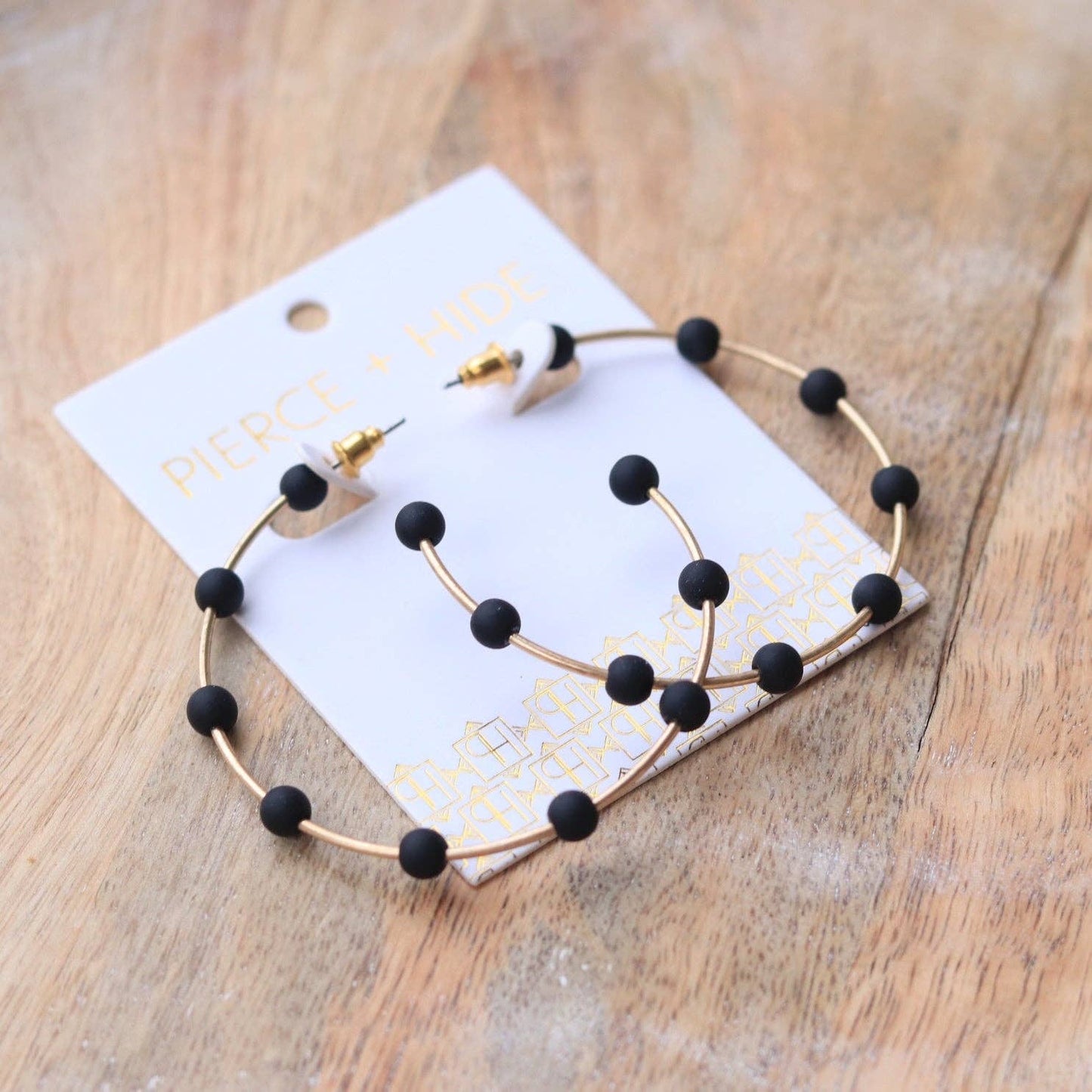 Black & Gold Bead Hoop Earrings