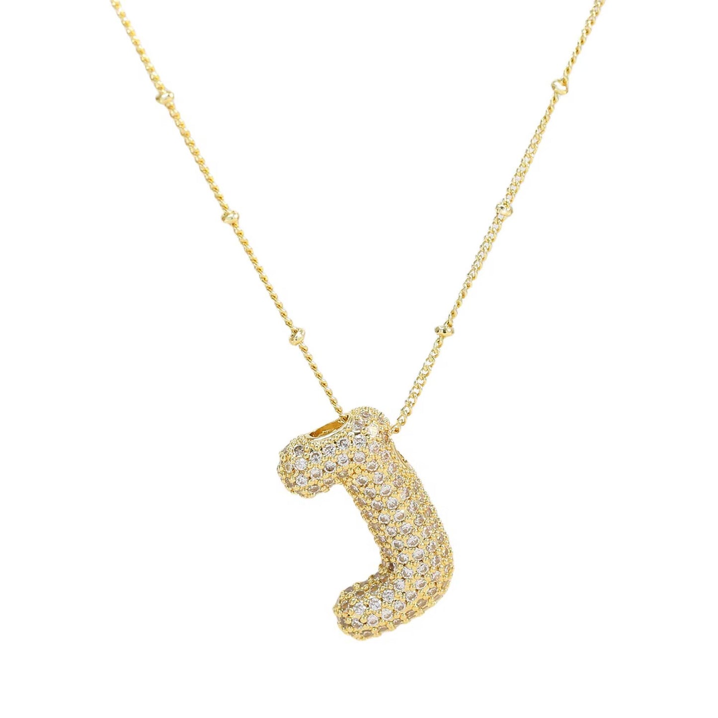 Initial CZ Balloon Bubble 18K Gold Necklace: I