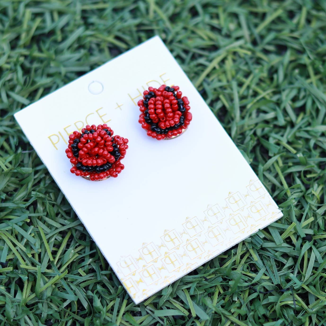 Custom Beaded Pom Earrings| Game Day Earrings| Back to School: Red + White