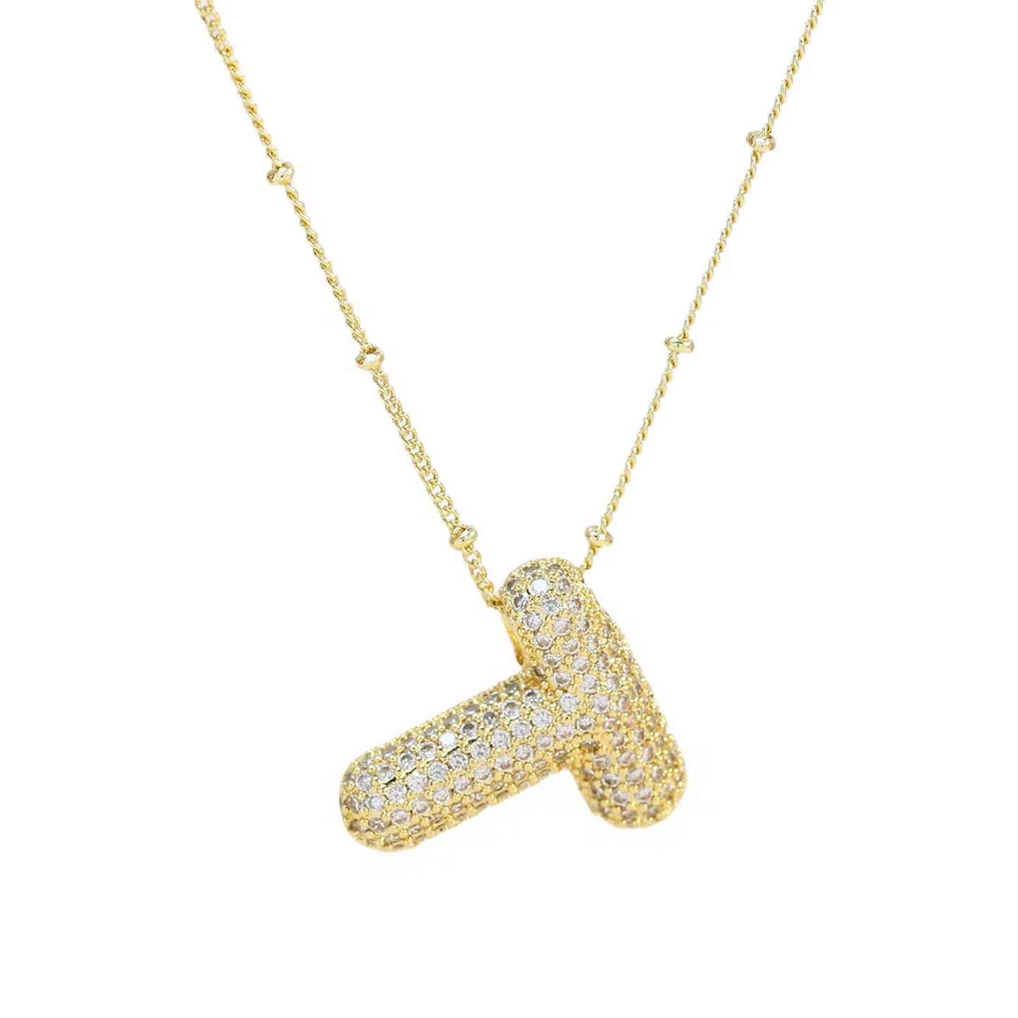 Initial CZ Balloon Bubble 18K Gold Necklace: B