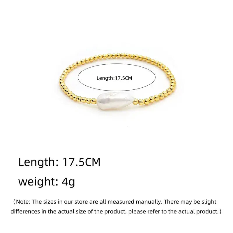 18K Gold Plated Copper Pearl and Gold Beaded Ball Bracelet: Chain with Clasp