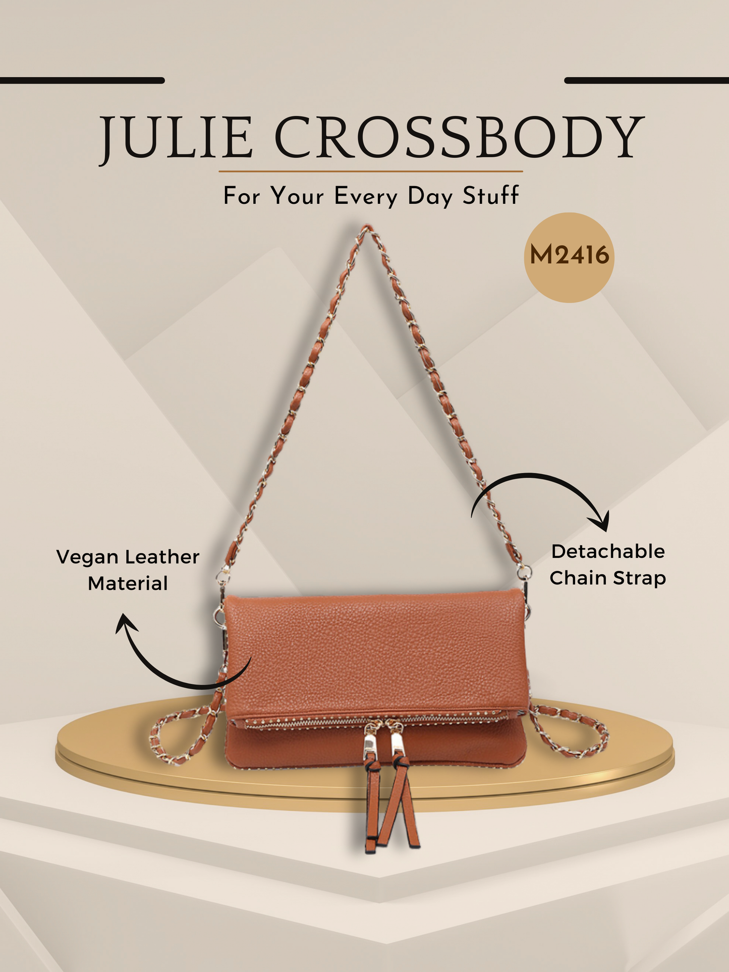 Julie Studded Crossbody w/  Strap: Black-FSB