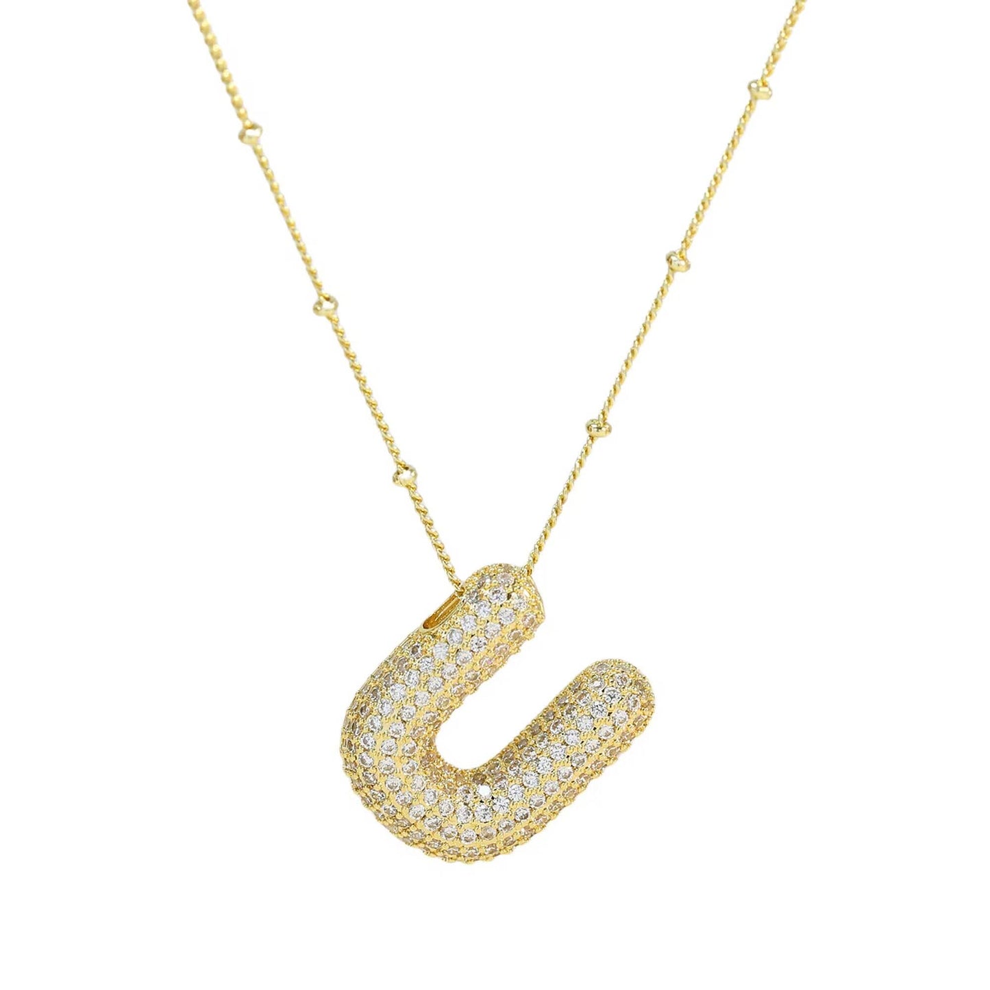 Initial CZ Balloon Bubble 18K Gold Necklace: A